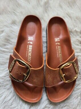 Birkenstock Women’s Madrid Slide Sandals in Burnt/orage  with Gold Buckle Sz 41